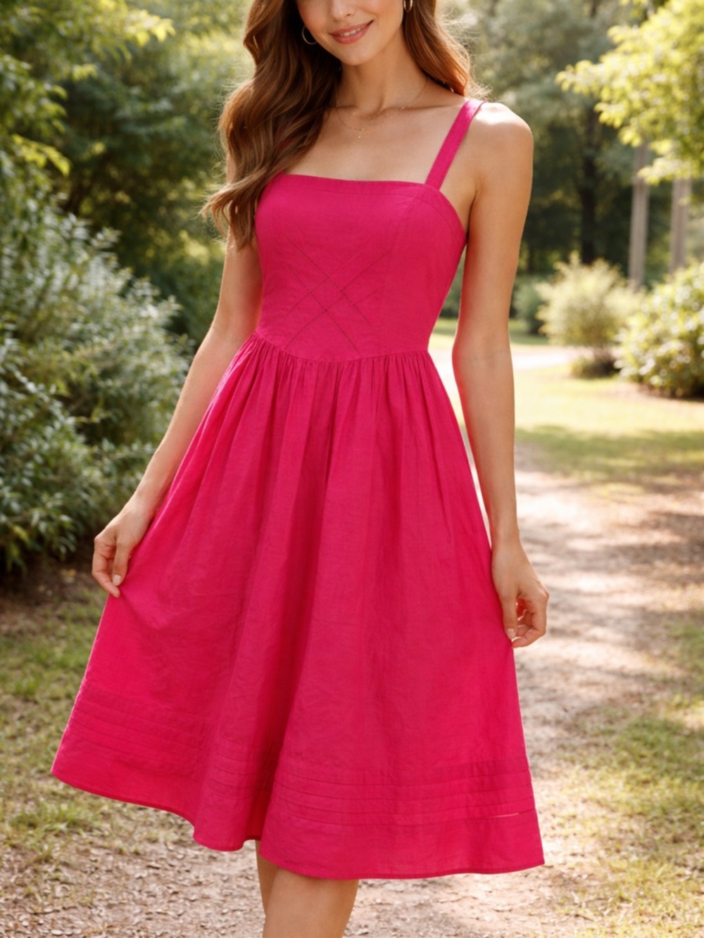 Cee Gee by Sue Wong Fuchsia Sleeveless Midi Sundress